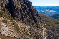 Jacobs Ladder on Ben Lomond Road in Tasmania - switchback mountain road